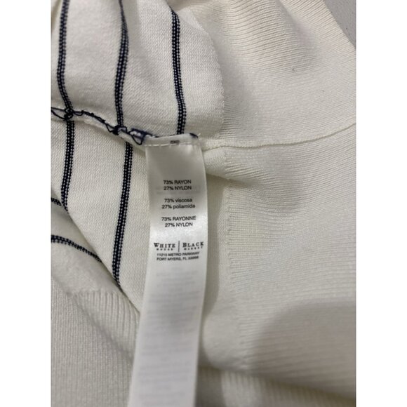 White House Black Market V Neck Striped Navy And White Nautical Sweater Blouse M - Picture 8 of 11